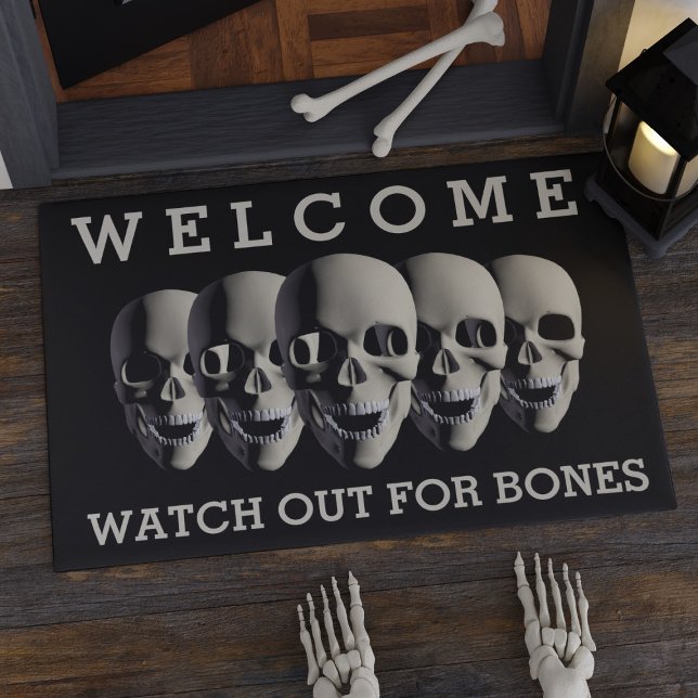 Paillasson Pormat de bienvenue d'Halloween | Attention aux os (Créateur téléchargé)