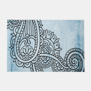 Paillasson Port Motif Mehndi Bleu
