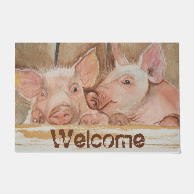 Paillasson Porte d'accueil en aquarelle de porc (Devant)