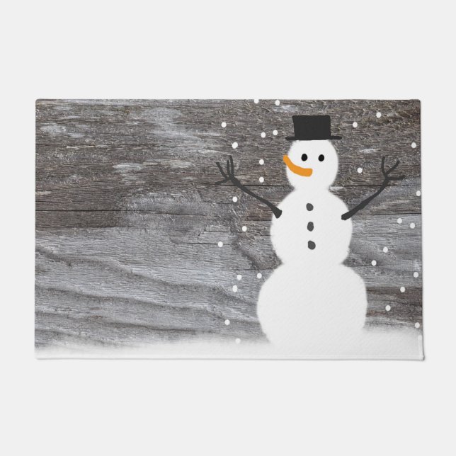 Paillasson porte d'accueil rustique bonhomme de neige de Noël (Devant)