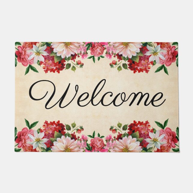 Paillasson Porte de bienvenue rose Floral (Devant)
