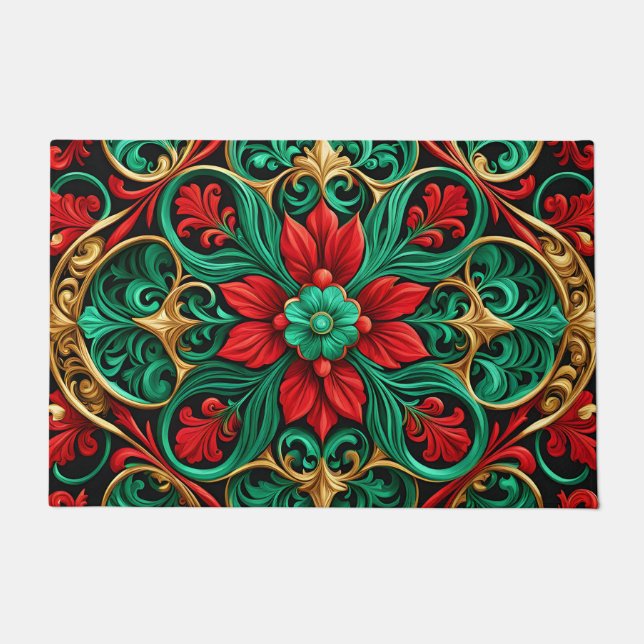Paillasson Porte de vacances rouge vert décoratif (Devant)