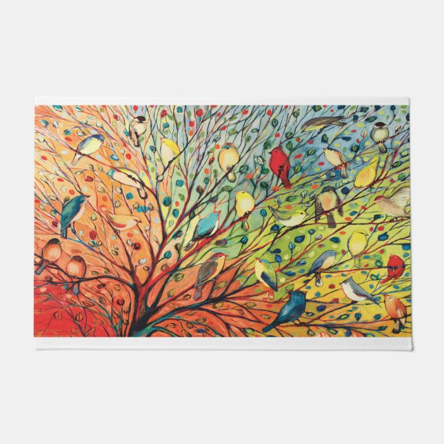 Paillasson Porte d'oiseaux amusant, Mat d'amoureux des oiseau (Devant)