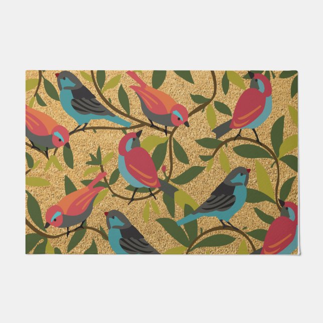 Paillasson Porte d'oiseaux amusant, Mat d'amoureux des oiseau (Devant)