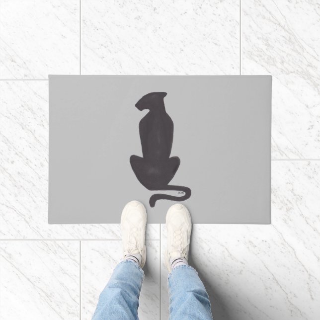Paillasson Porte en silhouette de chat noir (Intérieur)