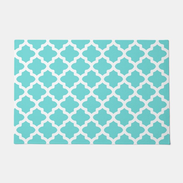 Paillasson Porte Motif blanc turquoise (Devant)