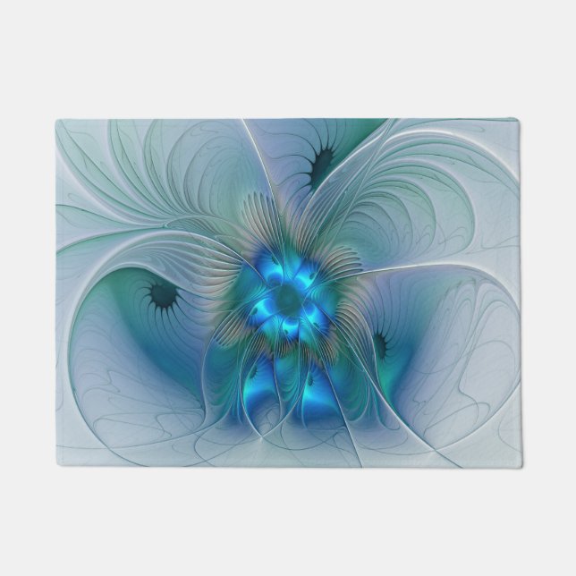 Paillasson Position, Abstrait bleu turquoise fractal (Devant)