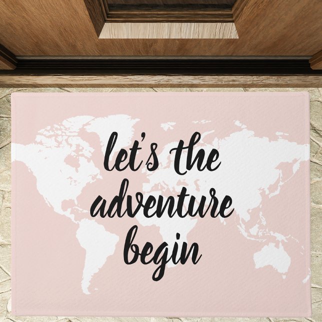 Paillasson Positive rose Commençons l'aventure Carte du Monde (Créateur téléchargé)