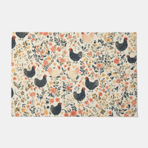 Paillasson Poulets de ferme, poules \ Fleurs Cottage