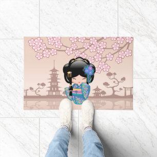 Paillasson Poupée Keiko Kokeshi - Blue Kimono Geisha Girl