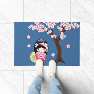 Paillasson Poupée Kokeshi Printemps - Cute Geisha Japonaise s