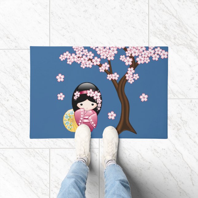 Paillasson Poupée Kokeshi Printemps - Cute Geisha Japonaise s (Intérieur)