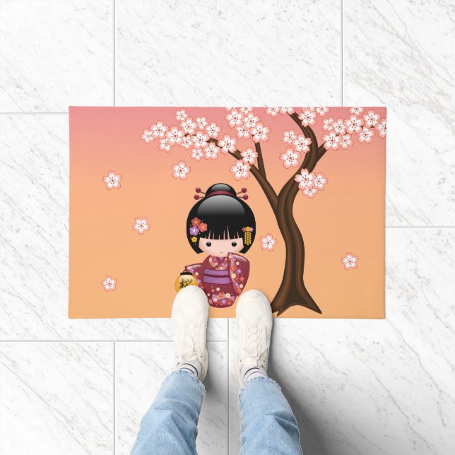 Paillasson Poupée Sakura Kokeshi - Geisha Girl on Peach (Intérieur)