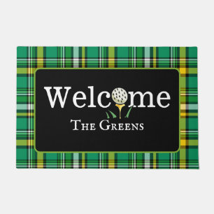 Paillasson Preppy Green et Gold Plaid Golf Welcome Entrée