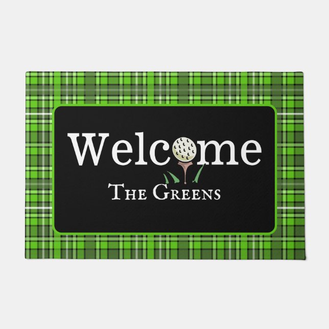 Paillasson Preppy Green Plaid Golf Welcome Entryway (Devant)