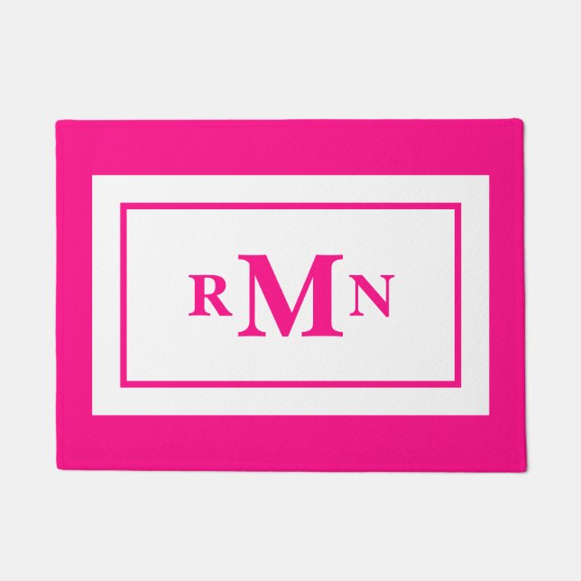 Paillasson Preppy Hot rose Élégant minimal moderne Monogramme (Devant)