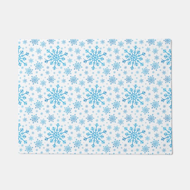 Paillasson Pretty Blue Christmas Snowflakes sur Winter White (Devant)
