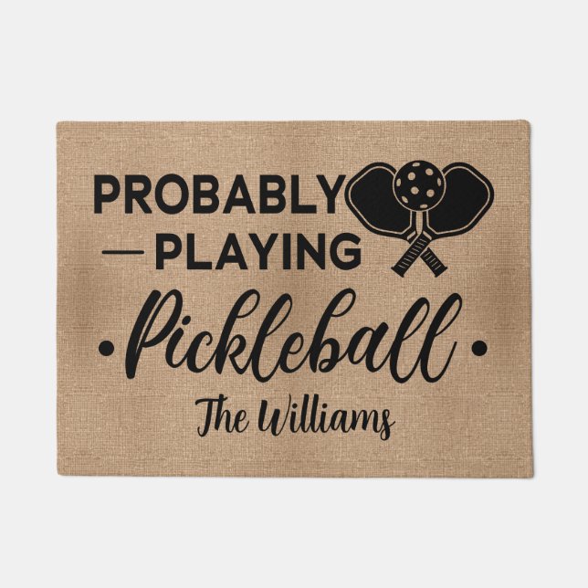 Paillasson Probablement jouer au Pickleball | Nom de famille  (Devant)