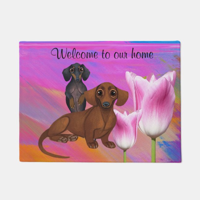 Paillasson Purple Dachshund Springtime Porte Mat (Devant)