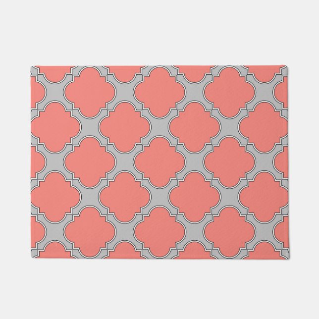 Paillasson Quatrefoil corail et gris (Devant)