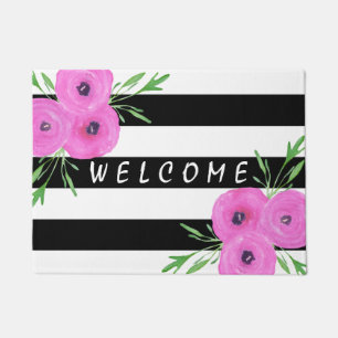 Paillasson Ranunculus floral noir blanc