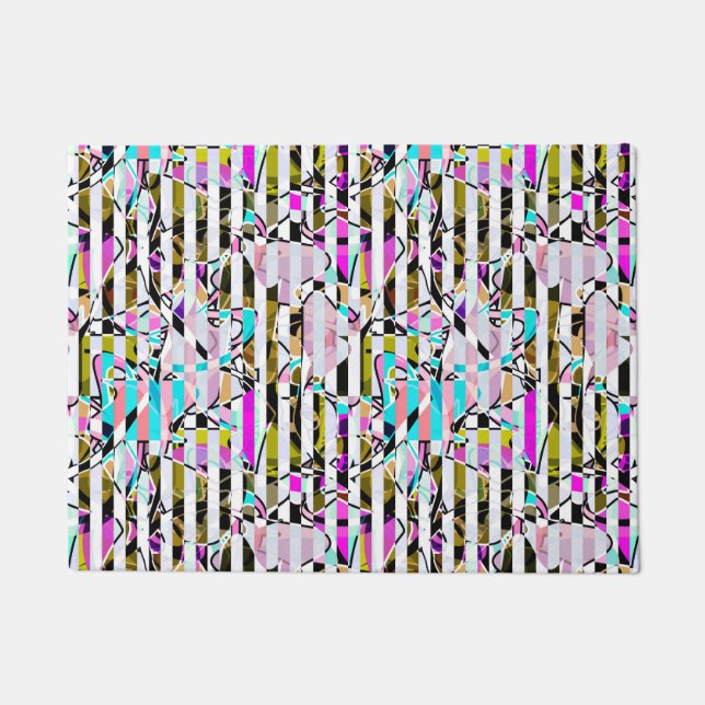 Paillasson rayures motif rayées Abstraites beige turquoise p (Devant)