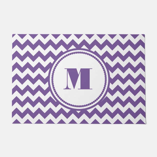Paillasson Rayures violettes Monogrammes modernes (Devant)