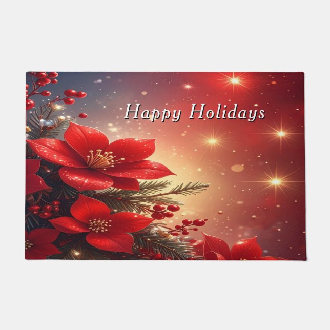 Paillasson Red Christmas Floral Holiday Doormat (Devant)