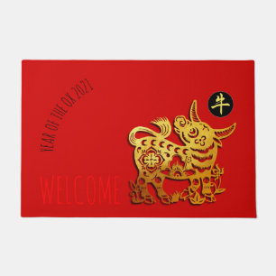 Paillasson Red Golden Ox Papercut Chine Nouvel An 2021 L DM