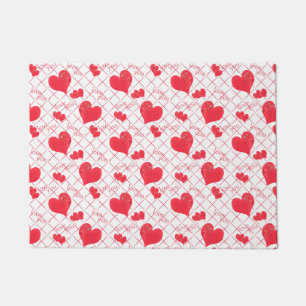 Paillasson Red hearts, texte, love you, red and white.