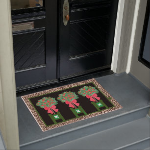 Paillasson Red Leopard Holly Berry Chinoiserie Doormat