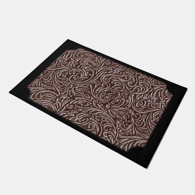 Paillasson Regard rustique usiné de chocolat en cuir de brun (Incliné)