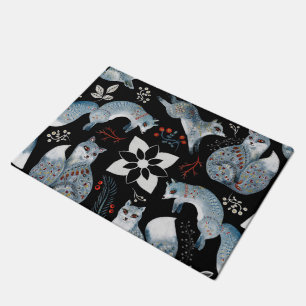 Paillasson Renards bleus stylisés avec des motifs floraux com