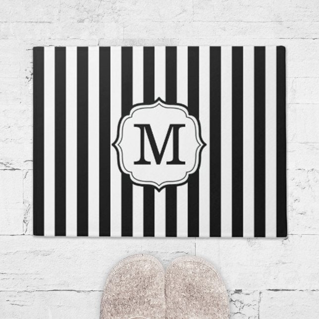 Paillasson Retro Elegant Personalized Stripe Door Mat (retro elegant black and white stripe door mat)