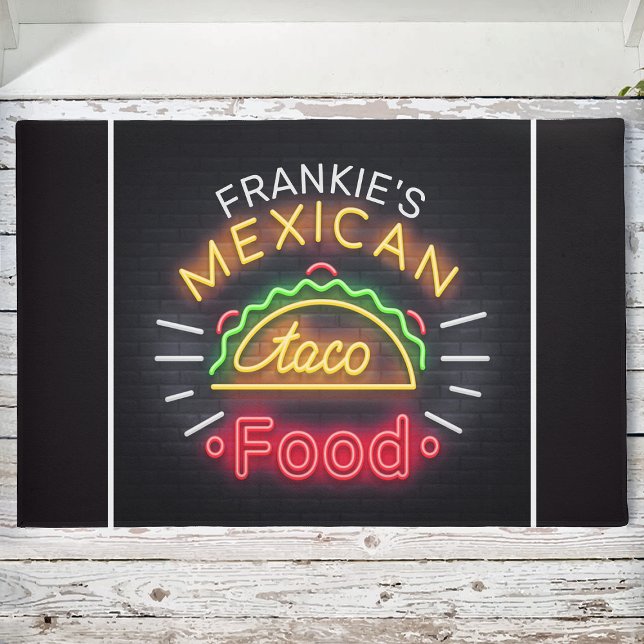 Paillasson Retro Neon Mexican Food Taco Diner personnalisé (Créateur téléchargé)