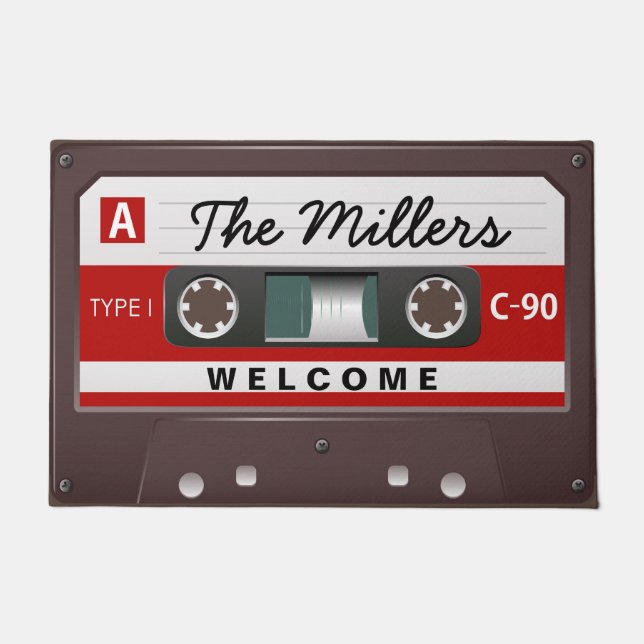 Paillasson Rétro regard de cassette de musique avec le nom de (Devant)