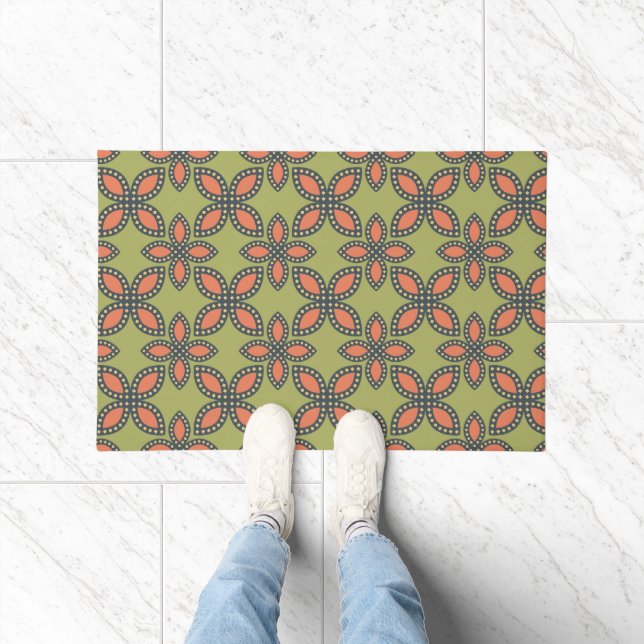 Paillasson Retro Vert et Orange Abstrait motif floral (Intérieur)