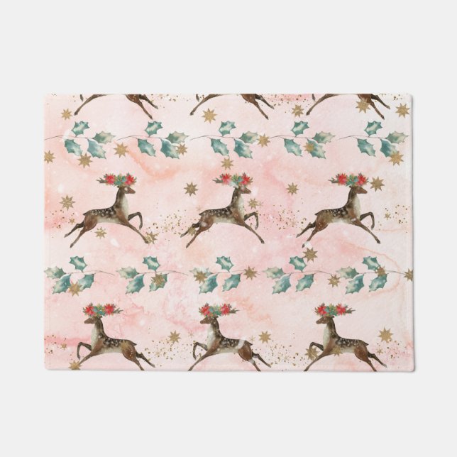 Paillasson Rindeer Avec Fleurs Dans Antlers Motif (Devant)
