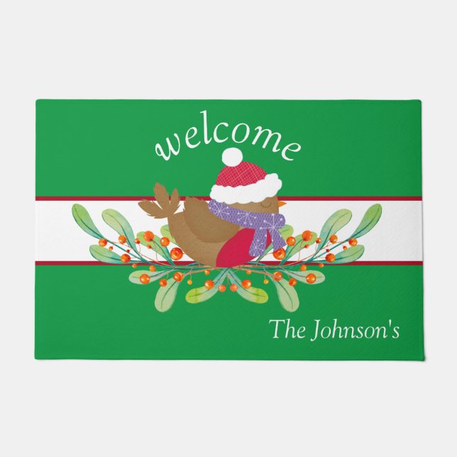 Paillasson Robin rouge fourrure de porte (Devant)