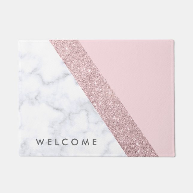 Paillasson rose de marbre blanc de parties scintillantes (Devant)
