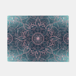 Paillasson Rose élégant Gold Mandala Blue Nebula Stars
