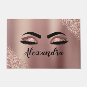Paillasson Rose Gold Blush Pink Monogram Glitter Eyelashes