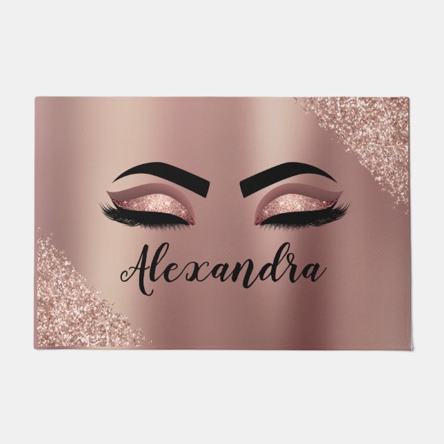 Paillasson Rose Gold Blush Pink Monogram Glitter Eyelashes (Devant)