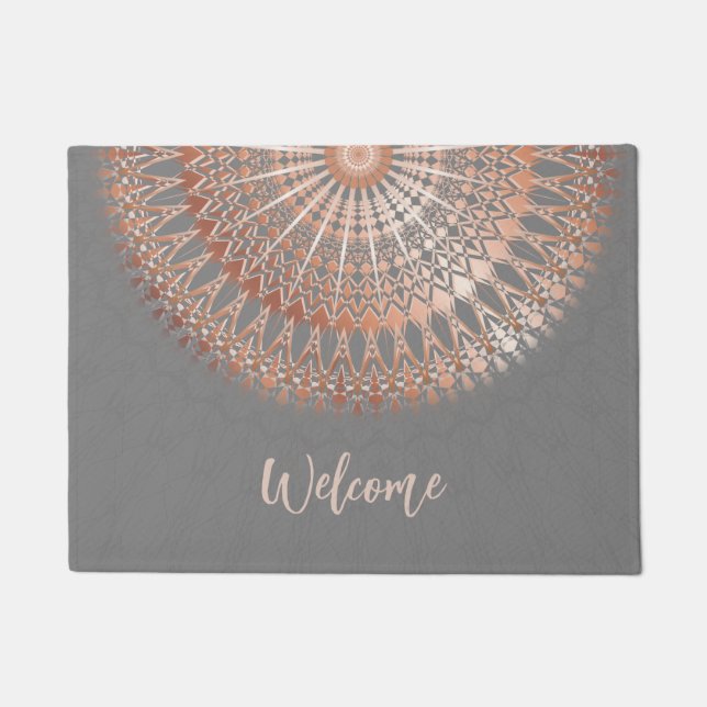 Paillasson Rose Gold Grey Mandala Bienvenue (Devant)