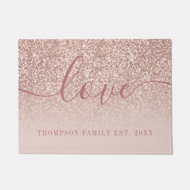 Paillasson Rose Gold Parties scintillant Nom de famille Amour (Devant)