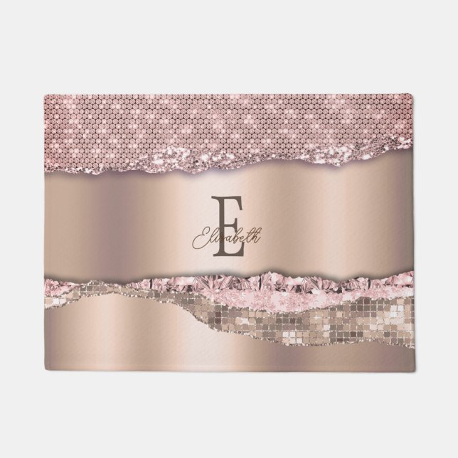 Paillasson Rose Gold Tendance Diamants Paillettes Monogramme (Devant)