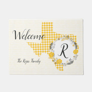Paillasson Rose jaune du Texas - En vichy Monogramme