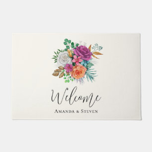 Paillasson Rose, Orange & Roses Blanches Accueil Floral