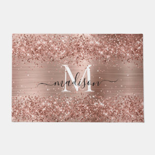 Paillasson Rose Parties scintillant or brossé métal Monogramm