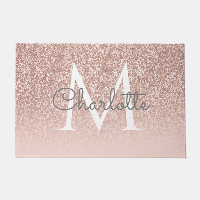Paillasson Rose Parties scintillant or rose pâle Monogramme é (Devant)